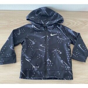 Nike Baby Boys Dri-FIT Full Zip Hoodie Jacket Black Gray Print Size 18M